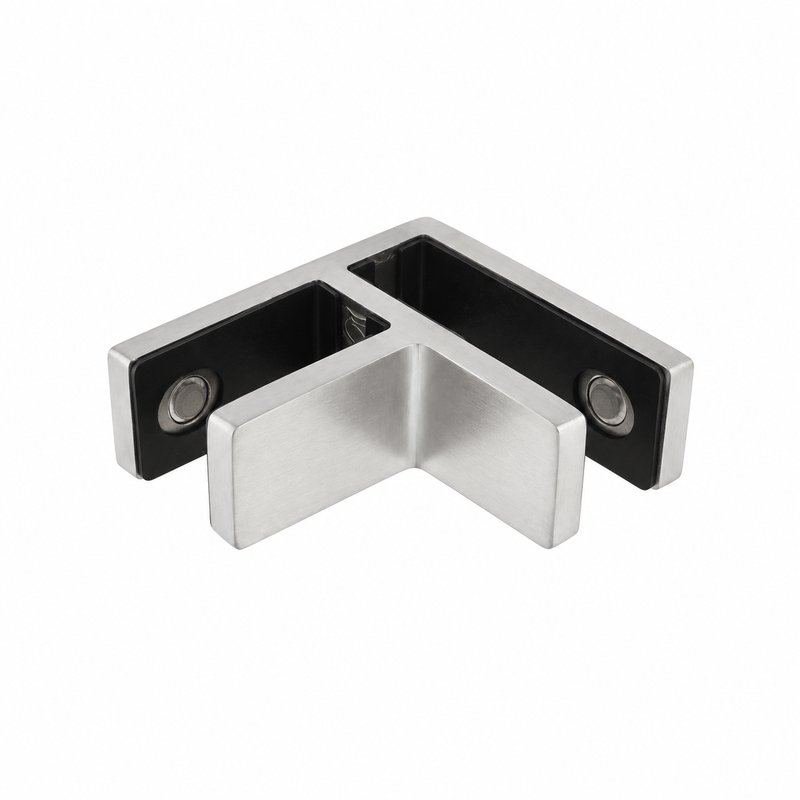 Corner Glass-to-Glass Pool Fence Clamp — Matte silver appearance concept