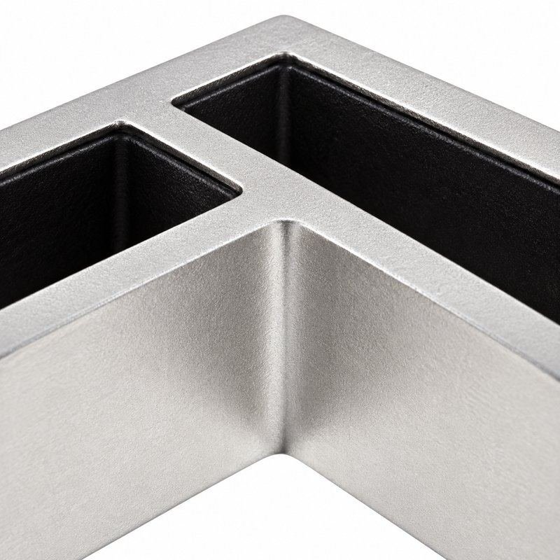 Corner Glass-to-Glass Pool Fence Clamp — Matte silver appearance concept