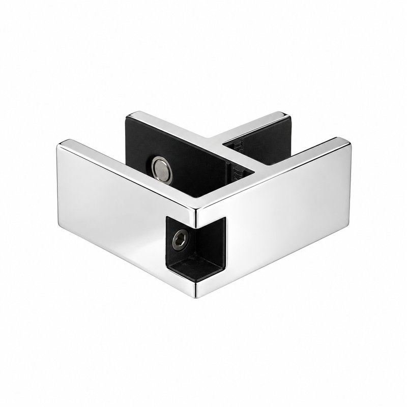 Corner Glass-to-Glass Pool Fence Clamp — Polished silver appearance concept