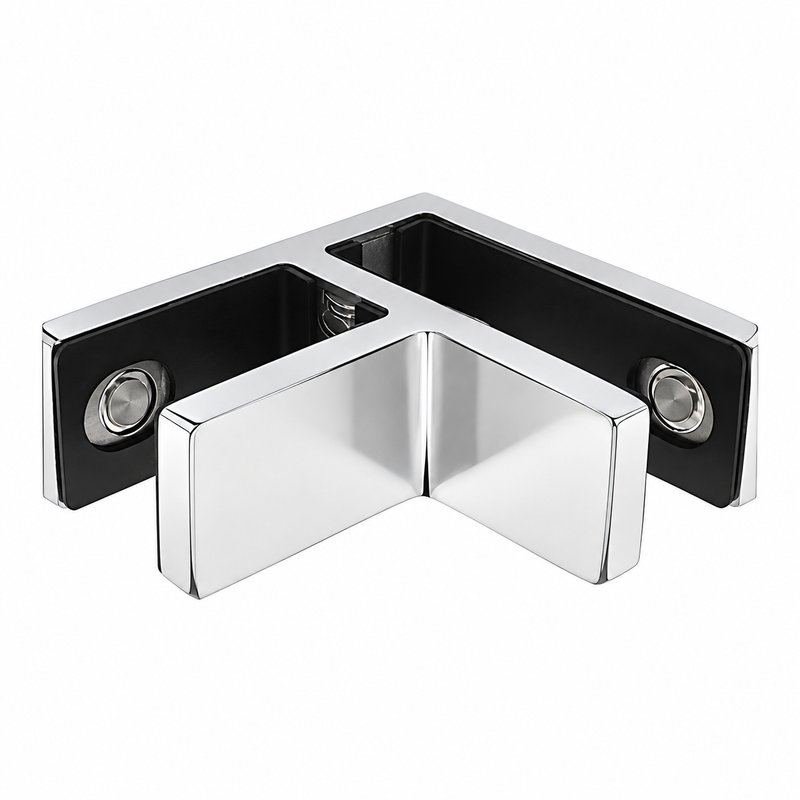 Corner Glass-to-Glass Pool Fence Clamp — Polished silver appearance concept