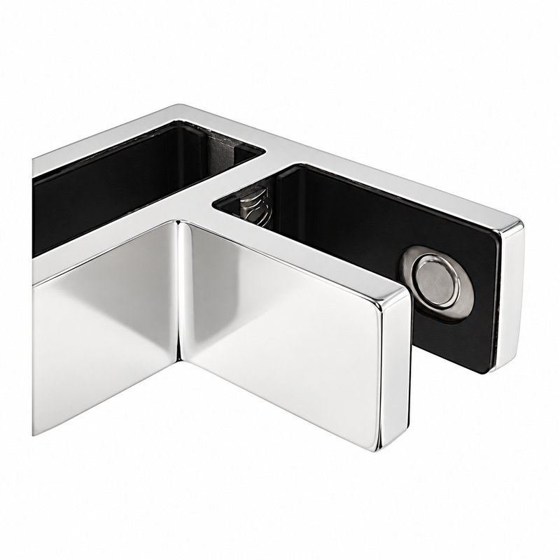 Corner Glass-to-Glass Pool Fence Clamp — Polished silver appearance concept