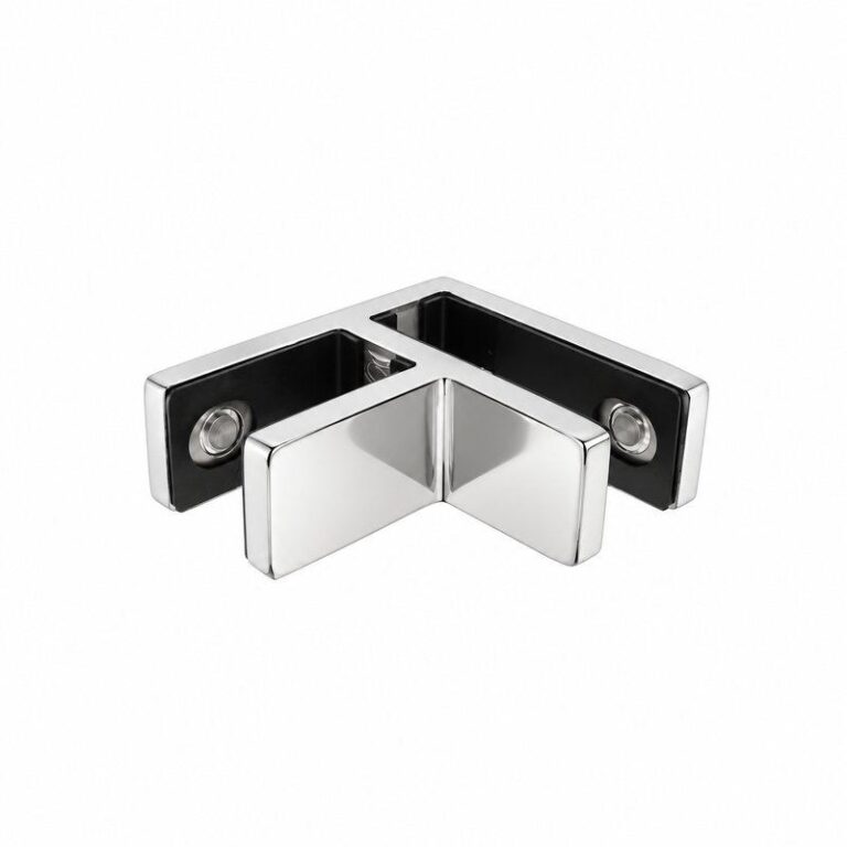 Corner Glass-to-Glass Pool Fence Clamp — Polished silver appearance concept