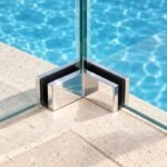 Corner Glass-to-Glass Pool Fence Clamp — Polished silver appearance concept