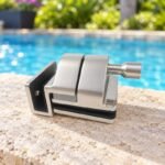Corner-Bracket Glass Pool Gate Latch — Matte silver appearance concept