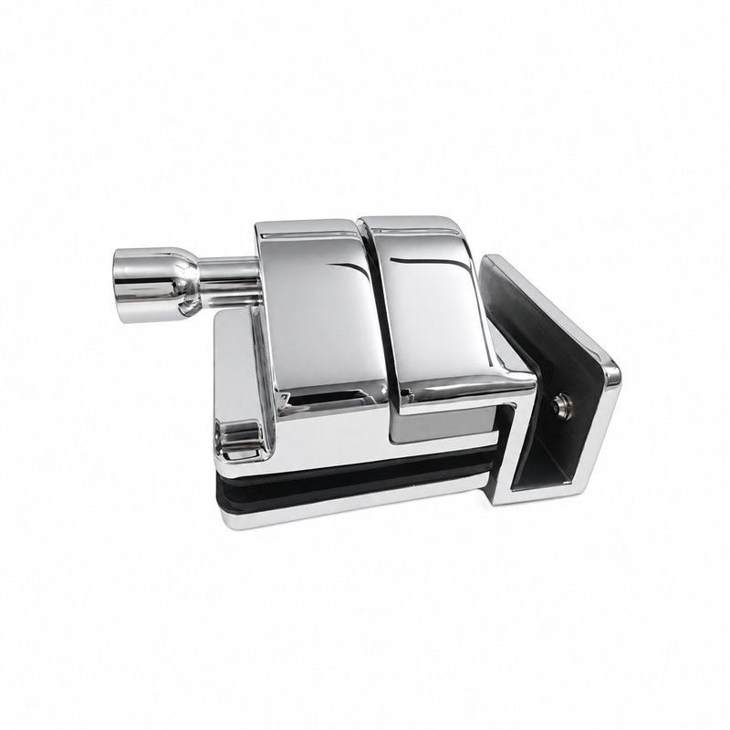 Corner-Bracket Glass Pool Gate Latch — Polished silver appearance concept