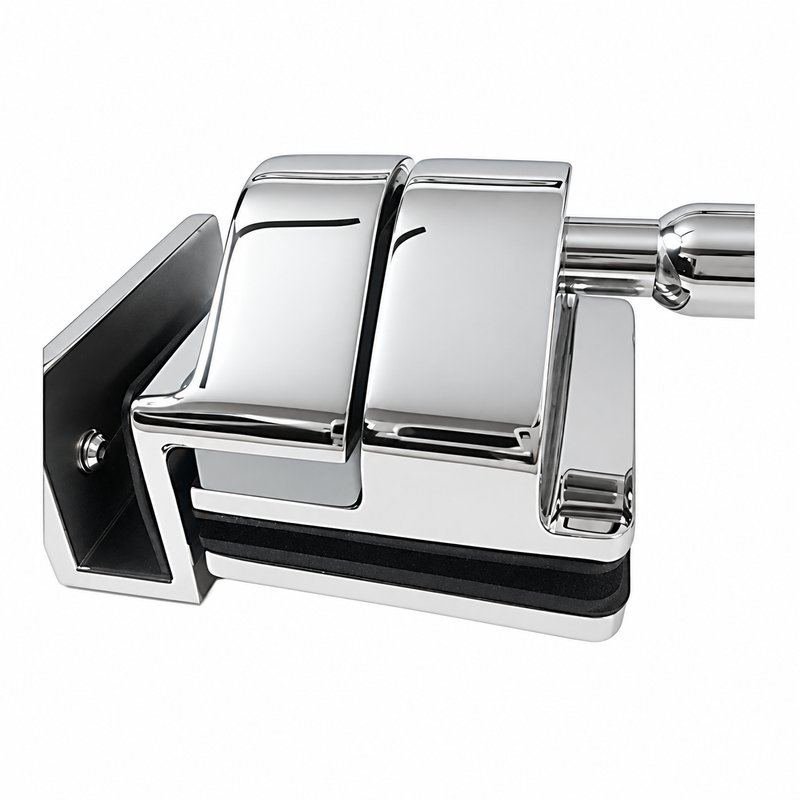 Corner-Bracket Glass Pool Gate Latch — Polished silver appearance concept