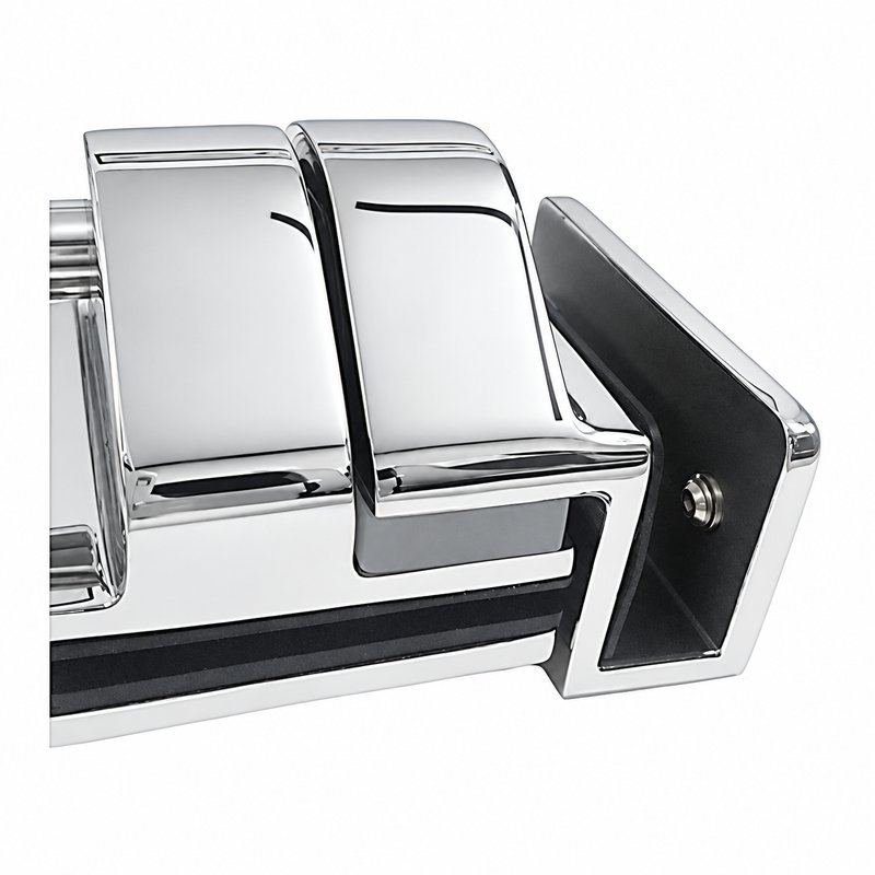 Corner-Bracket Glass Pool Gate Latch — Polished silver appearance concept