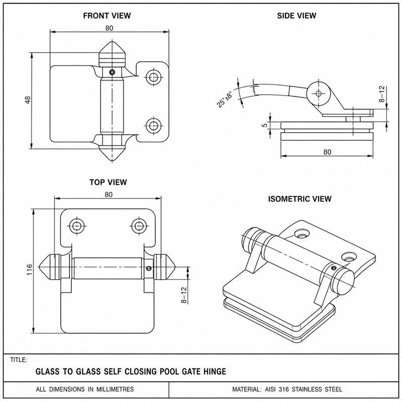 Curved-Leaf Post-to-Glass Pool Gate Hinge