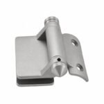 Curved-Leaf Post-to-Glass Pool Gate Hinge — Matte silver appearance concept