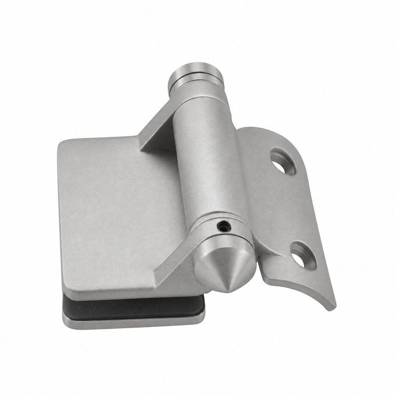 Curved-Leaf Post-to-Glass Pool Gate Hinge — Matte silver appearance concept