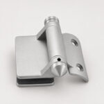 Curved-Leaf Post-to-Glass Pool Gate Hinge — Matte silver appearance concept