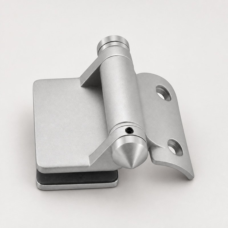 Curved-Leaf Post-to-Glass Pool Gate Hinge — Matte silver appearance concept