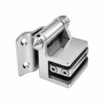 Curved-Leaf Post-to-Glass Pool Gate Hinge — Polished silver appearance concept