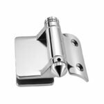 Curved-Leaf Post-to-Glass Pool Gate Hinge — Polished silver appearance concept