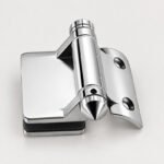 Curved-Leaf Post-to-Glass Pool Gate Hinge — Polished silver appearance concept