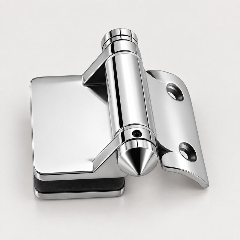 Curved-Leaf Post-to-Glass Pool Gate Hinge — Polished silver appearance concept