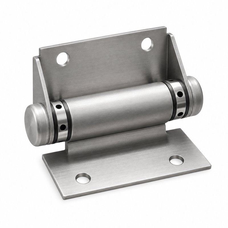 Flat-Plate Pool Gate Hinge — Matte silver appearance concept