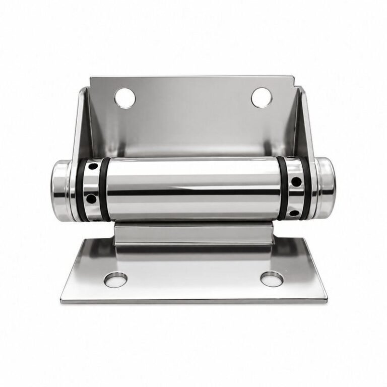 Flat-Plate Pool Gate Hinge — Polished silver appearance concept