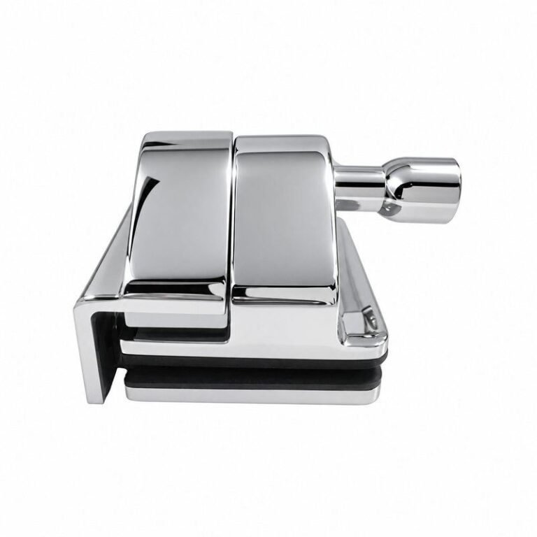 Glass-to-Wall Pool Gate Latch — Polished silver appearance concept