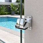 Glass-to-Wall Pool Gate Latch — Polished silver appearance concept