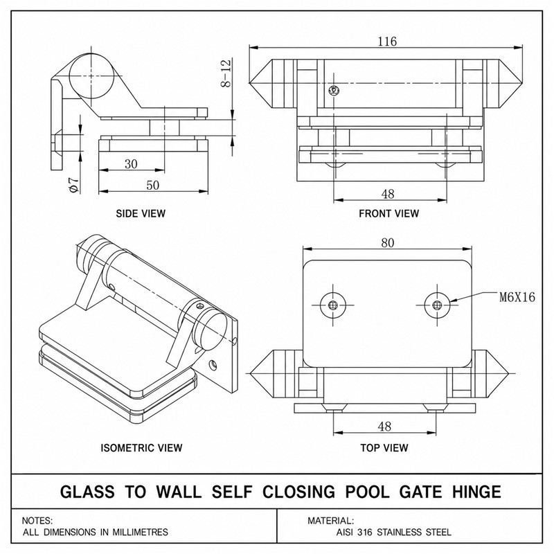 Covered-Clamp Wall-Mount Pool Gate Hinge