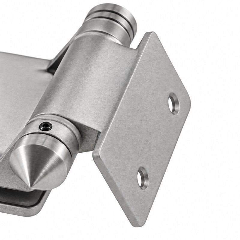 Covered-Clamp Wall-Mount Pool Gate Hinge — Matte silver appearance concept