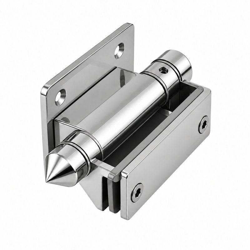 Covered-Clamp Wall-Mount Pool Gate Hinge — Polished silver appearance concept