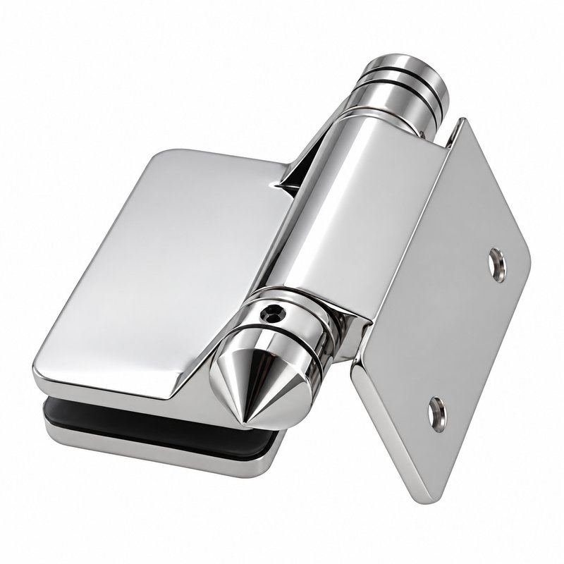 Covered-Clamp Wall-Mount Pool Gate Hinge — Polished silver appearance concept