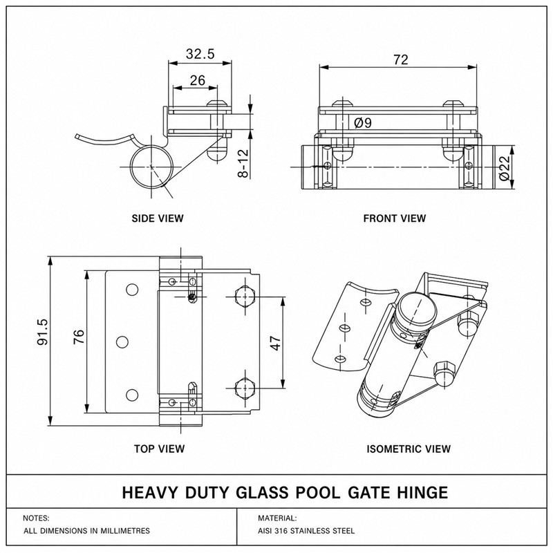 Curved-Leaf Pool Gate Hinge with Exposed Nuts