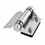 Curved-Leaf Pool Gate Hinge with Exposed Nuts — Polished silver appearance concept