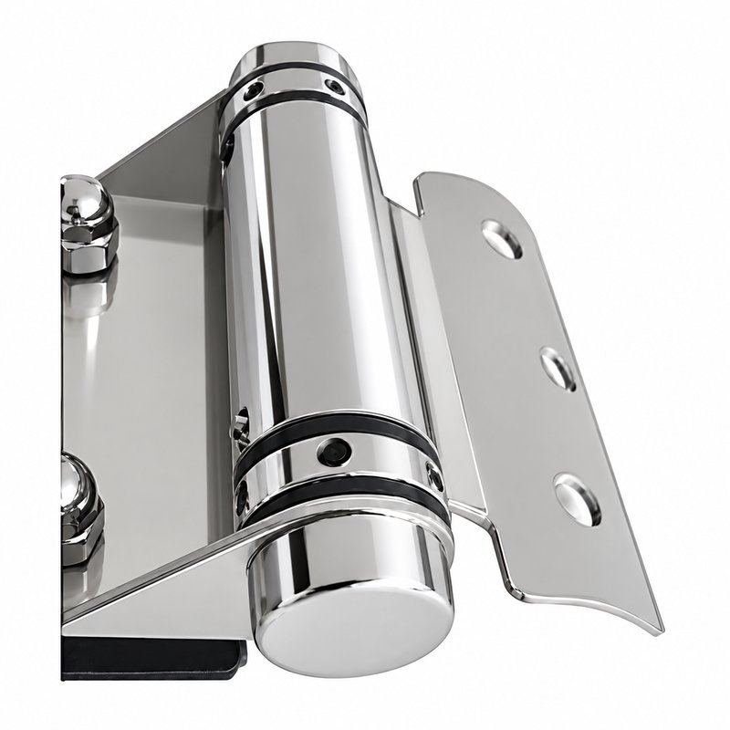 Curved-Leaf Pool Gate Hinge with Exposed Nuts — Polished silver appearance concept