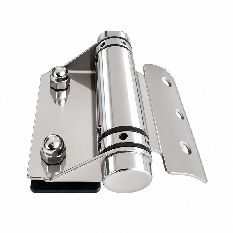 Curved-Leaf Pool Gate Hinge with Exposed Nuts — Polished silver appearance concept