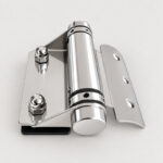 Curved-Leaf Pool Gate Hinge with Exposed Nuts — Polished silver appearance concept