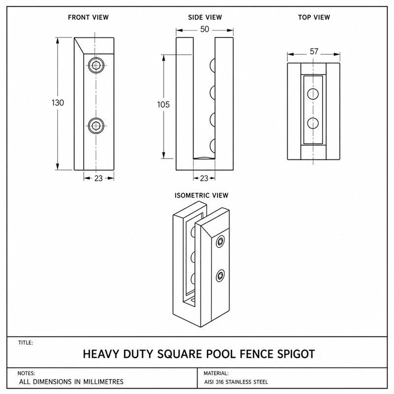 Compact Square Glass Pool Fence Spigot — Polished silver appearance concept