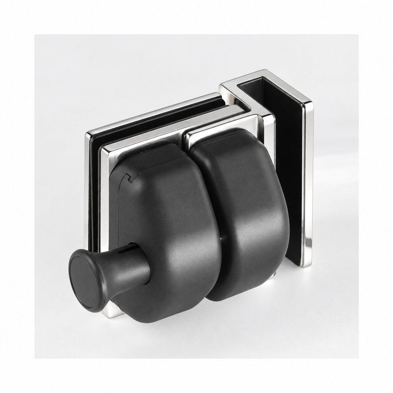 Black-Housing Corner Glass Pool Gate Latch — Black housing with polished silver bracket concept