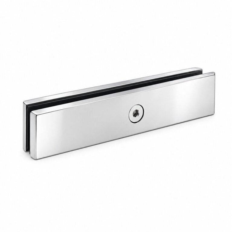 Long Flat Glass Pool Fence Joiner — Polished silver appearance concept