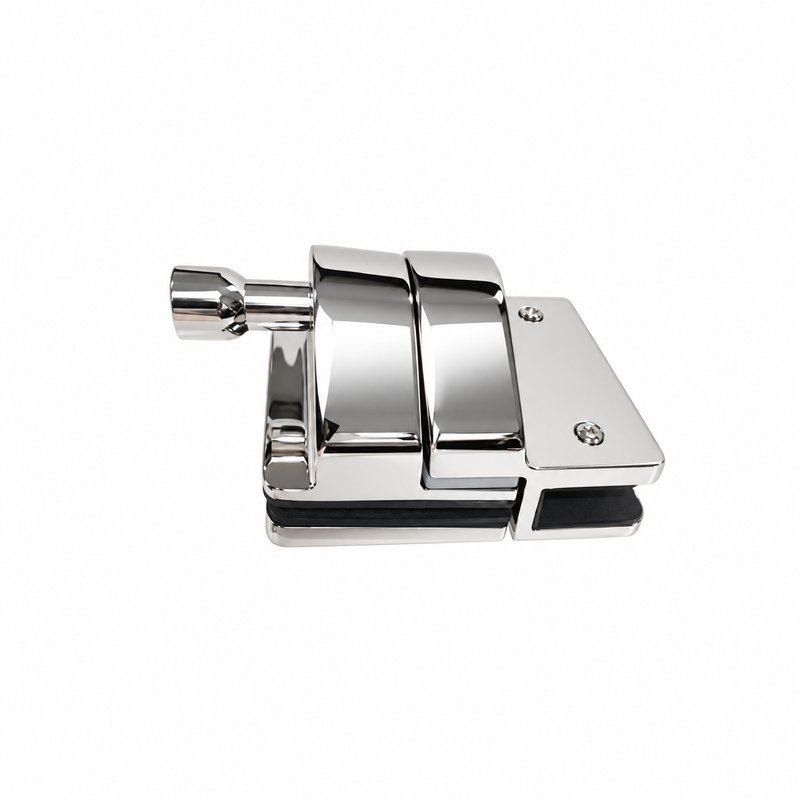 Inline Glass Pool Gate Latch with Metal Housing — Polished silver appearance concept