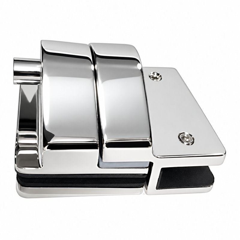 Inline Glass Pool Gate Latch with Metal Housing — Polished silver appearance concept