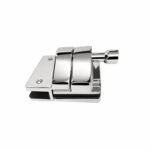 Inline Glass Pool Gate Latch with Metal Housing — Polished silver appearance concept