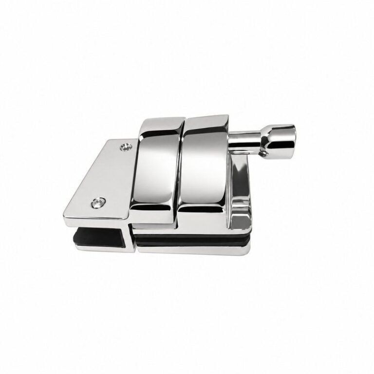 Inline Glass Pool Gate Latch with Metal Housing — Polished silver appearance concept