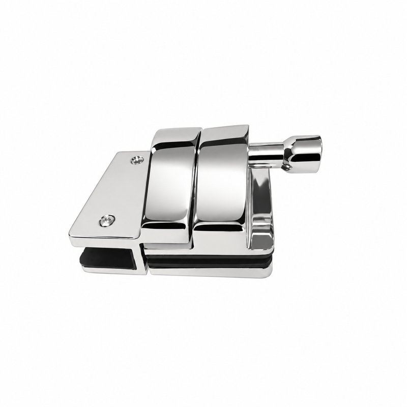 Inline Glass Pool Gate Latch with Metal Housing — Polished silver appearance concept