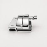 Inline Glass Pool Gate Latch with Metal Housing — Polished silver appearance concept