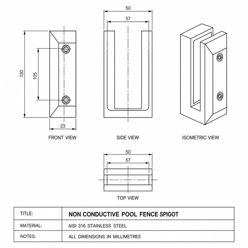 Square Glass Pool Fence Spigot with Side Holes