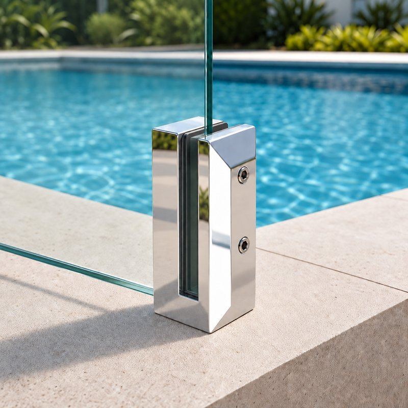 Square Glass Pool Fence Spigot with Side Holes — Polished silver appearance concept