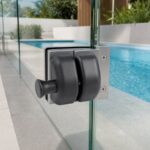 Black-Housing Glass Pool Gate Latch with Corner Brackets
