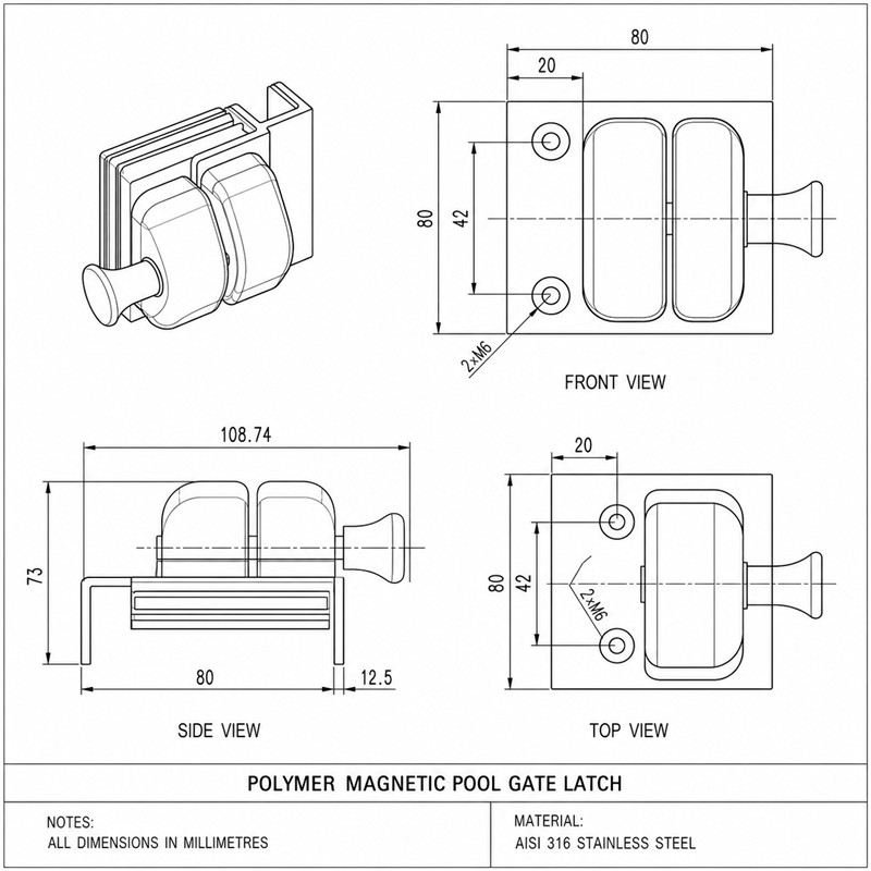 Black-Housing Glass Pool Gate Latch with Corner Brackets
