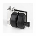 Black-Housing Corner Glass Pool Gate Latch — Black housing with polished silver bracket concept