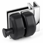 Black-Housing Corner Glass Pool Gate Latch — Black housing with polished silver bracket concept
