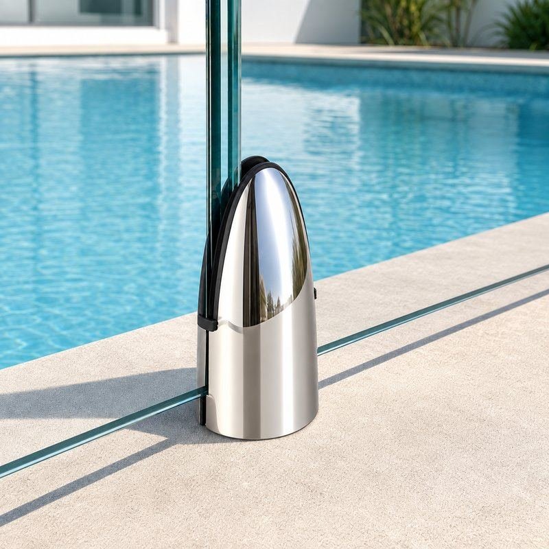 Tapered Round Glass Pool Fence Spigot — Polished silver appearance concept