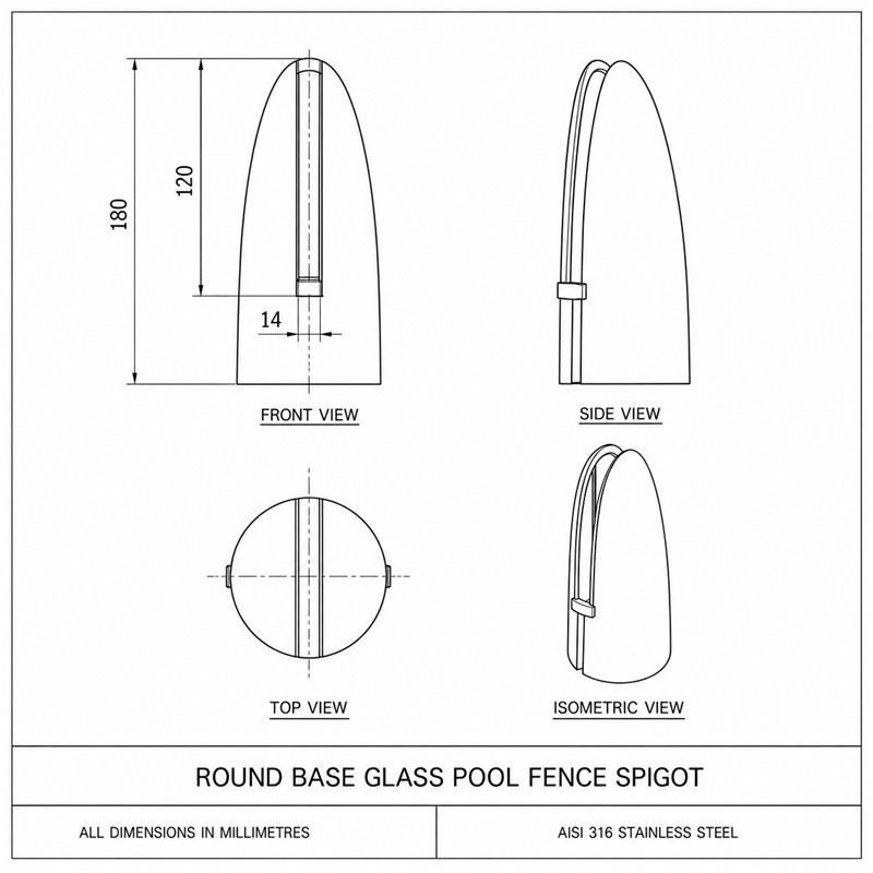 Tapered Round Glass Pool Fence Spigot — Polished silver appearance concept